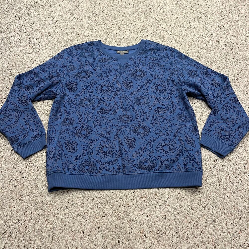 NEW Style & Co Bloom River Crewneck Sweatshirt L Blue Floral Feminine Casual